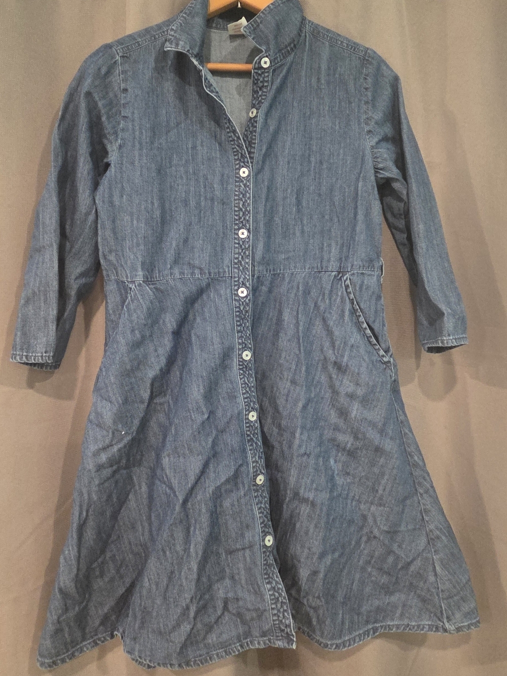 Wonder Nation Girls Denim Button-Front Shirt Dress in Medium Blue